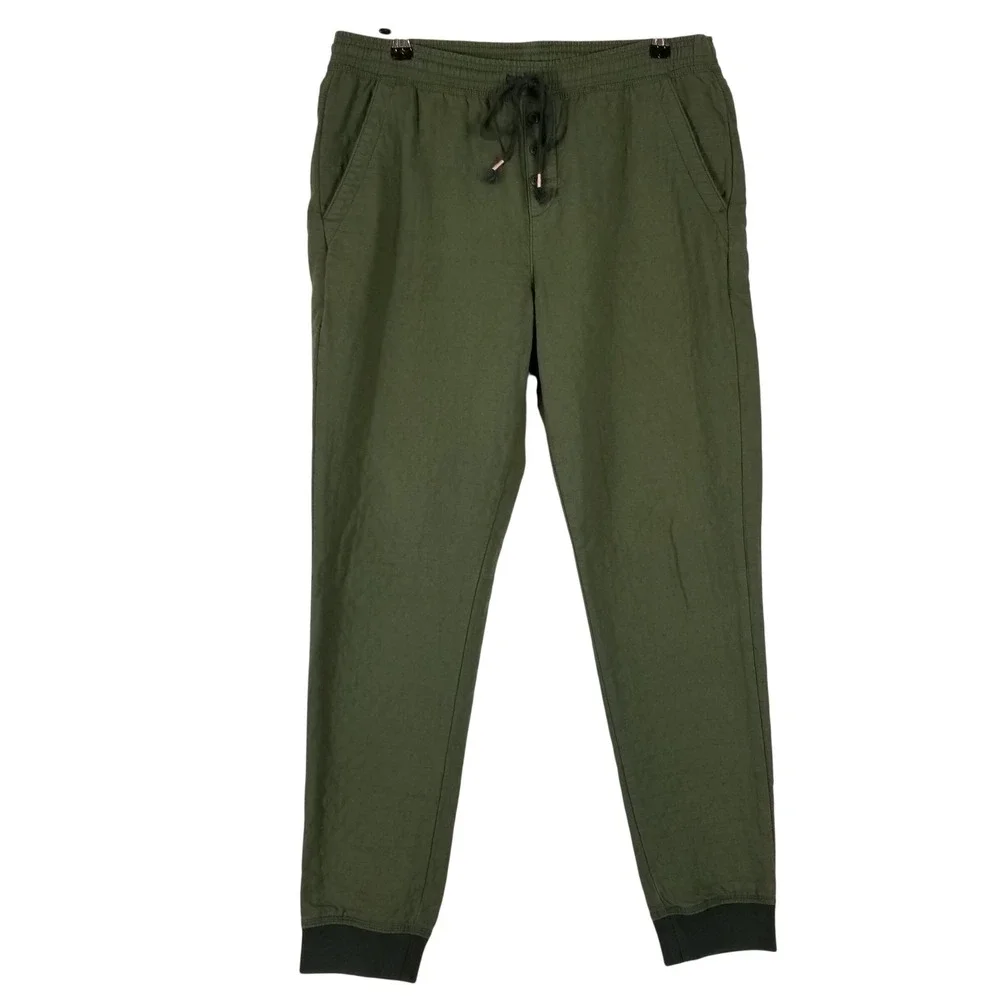 REI Co-op Jogger Pants Mens Medium Olive Green Quilted Cotton Drawstring 266s